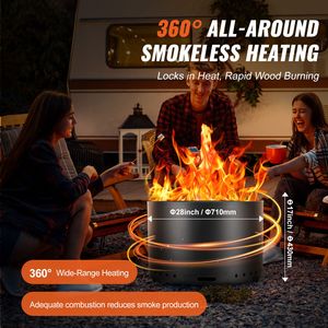 Braciere Senza Fumo in Acciaio Inox SUS430, 45,7 cm H x 71,1 cm D, Stufa a Legna con Vassoio Cenere Rimovibile, Decorazione per Patio - Product Image 2
