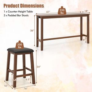 Ensemble de table de bar à hauteur de comptoir 4 pièces avec 3 tabourets de bar rembourrés en cuir PVC - Product Image 5