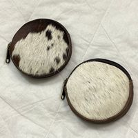 Dompet koin kulit bulu asli buatan tangan bulu asli dompet tempat kartu kredit bulat dompet bulat kecil lucu bergaya Barat