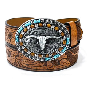 Ceinture d'outillage en cuir de vachette pleine fleur pour hommes et femmes Ceinture en cuir usiné en relief à feuilles florales personnalisées - Product Image 2