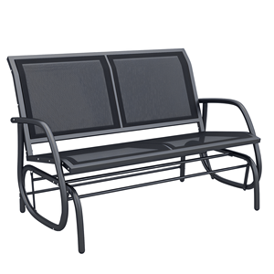 Dondolo a Dondolo da Esterno per 2 Persone, Sedia a Dondolo per Patio, Struttura in Ferro e Acciaio Resistente, Plastica, Colore Nero, per Giardino e Parco - Product Image 1