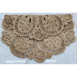 Handmade Jute Round Area Rug Medallion Pattern Bohemian Style Flat Pile Living Room Decor - Product Image 5