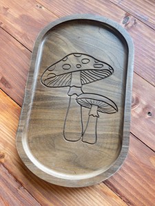 Plateau de rangement ovale portable en noyer, gravé motif champignon, style rustique, pour cuisine et bureau, plateau de service en bois - Product Image 3