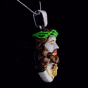 Most Selling Iced Out Jesus Face Pendant <b>Necklace</b> Silver Plated Cubic Religious Hip Hop Style Unisex Gift Jewelry for Sale - Product Image 5