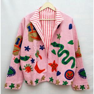Chaqueta de Algodón de Pato Transpirable y Ecológica con Cuello Mandarín Bordado en Rosa, de Secado Rápido, con Estampado Floral, Manga Larga, para Mujer, Primavera - Product Image 2