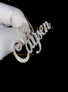 925 Plata personalizable nombre letra cursiva completo Iced Moissanite diamante corazón fianza colgante collar regalo de moda para él o ella - Product Image 4