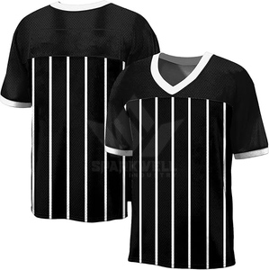 Camiseta de Fútbol Personalizada para Hombre, Azul y Negra a Rayas, Cuello en V, Manga Corta, Sublimada, Transpirable, Malla 100% Poliéster, Corte Regular - Product Image 5