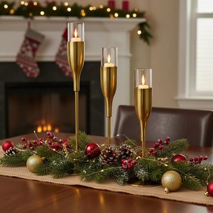 Stylish Golden Metal Candle Holders 3 Pcs <b>Set</b> Luxury Modern Decorative Candle Stand for Living Room <b>Bedroom</b> Dining At <b>Cheap</b> Rate - Product Image 5