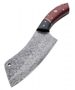 Hachoir à viande artisanal en acier Damas goutte de pluie, manche en bois bicolore, outil de cuisine - Product Image 5