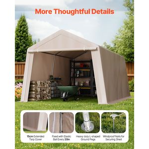 Outdoor Heavy-Duty 10 X 15 ft Portable Storage <b>Tent</b> with Roll Door Waterproof Canopy Shed Shelter Featuring <b>a</b> Plastic <b>Frame</b> - Product Image 6