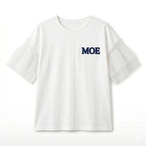 Blusa blanca personalizada para mujer con mangas transparentes y volantes, camiseta bordada en chenilla, corte holgado, informal, cuello redondo. - Product Image 3