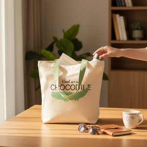 Foldable Extra <b>Large</b> Capacity Cotton <b>Canvas</b> Tote Bag with Shoulder Strap Reusable Custom Blank <b>Plain</b> Design and Customized Logo - Product Image 2