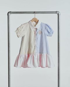 Jennie bébé filles décontracté Streetstyle robe Mini manches courtes jaune rayé 100% coton Oxford ODM approvisionnement avec broderie - Product Image 1