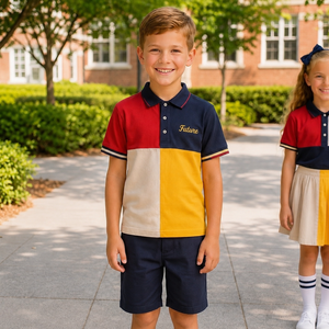 Ensemble d'uniformes scolaires unisexes pour enfants en tissu tricoté poly-coton de haute qualité avec logo brodé, service OEM en gros à Hanoï - Product Image 4
