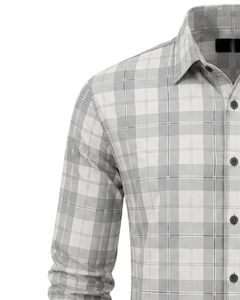 Manufacturer Gray White Plaid <b>Men</b> Casual Formal Check <b>Shirt</b> Long Sleeve Button Down Cotton Flannel Office Wear Custom <b>Shirt</b> <b>Men</b> - Product Image 3