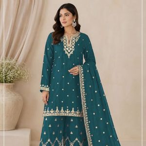 Heavy Chinon <b>Sequins</b> Embroidered <b>Top</b> Bottom Dress Material With Chinon Silk Dupatta Wholesale Rate By Royal Export - Product Image 5