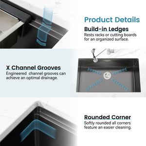 Lavello da cucina artigianale in acciaio inox spazzolato da 84x48 cm, a vasca singola, da incasso sottopiano, con tagliere e scolapiatti, dimensioni 48x48x8 cm - Product Image 2