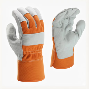 Gants de soudage en cuir doublés de coton, avec pouce droit, résistants aux éclaboussures de métal fondu, type B, pour soudage TIG/MIG, paume renforcée grise - Product Image 6