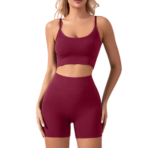 Conjunto de Shorts y Sujetador Deportivo de Yoga para Mujer, Transpirable, de Compresión, Secado Rápido, Elástico, con Espalda en V, Ropa Deportiva con Forro de Spandex - Product Image 1