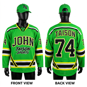 Maillot de hockey sur glace pour hommes 175 GSM en polyester durable anti-humidité, design à panneaux violet, bleu, orange, logo personnalisé par sublimation - Product Image 4