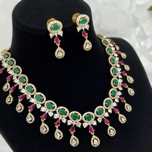 American Zircon Embellished Brass Wedding Necklace and Earrings Set - Product Image 3