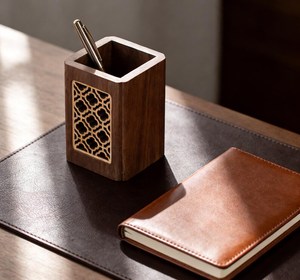 Organisateur de bureau en bois naturel, porte-stylos, boîte de rangement - Product Image 3