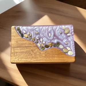 Boîte à bijoux moderne de luxe en résine, motif galets de bord de mer, avec gravure, 40x40x25cm, pour salon - Product Image 3