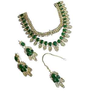Collier et boucles d'oreilles perlés plaqués or faits à la main, style antique, pour femmes, bijoux de mariage et de fiançailles indiens, couleurs personnalisées, prix bas - Product Image 1