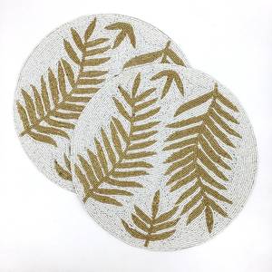 Eco-Friendly Handmade <b>Round</b> Embroidered Place Mat with Gold Fern Pattern Bohemian Style <b>Cloth</b> <b>Table</b> Mat for Home Decor - Product Image 2