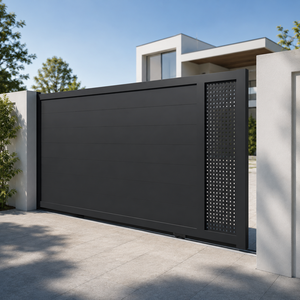 Portail coulissant moderne noir galvanisé à l'acier, design à lattes verticales, automatique, étanche, pour entrée de villa de luxe - Product Image 1