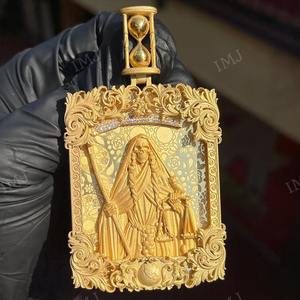 Colgante de Santa Muerte, Colgante de La Muerte, Calavera, Amuleto Religioso, Engaste de Reloj de Arena, Moissanita VVS, Pasa el Test de Diamante - Product Image 2