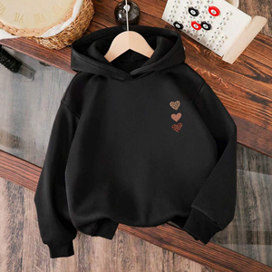 Sweat-shirt à capuche noir pour femme, imprimé cœur léopard, manches longues, tricoté, décontracté, pour l'automne, 100% coton respirant - Product Image 1