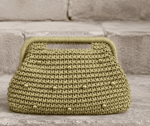 Pink Crochet Clutch With Pearl Embellishments Bohemian Style Summer <b>Handbag</b> Open Top Daily Use Women's Bag - Product Image 4