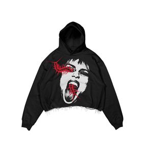 Sweat-shirt en coton tricoté style punk noir à franges, coupe oversize unisexe, respirant, éco-responsable, streetwear, service OEM - Product Image 1