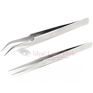 Pince à épiler de précision en acier inoxydable argenté, personnalisable avec logo, antistatique et durable, pour extension de cils volume, écoresponsable - Product Image 1