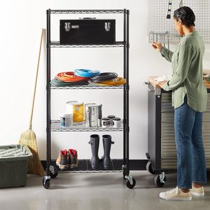 Étagère de rangement en métal robuste à 5 niveaux, réglable, avec roulettes de 4 pouces, pour garage, capacité de 300 lb par étagère, hauteur de 30 pouces - Product Image 2