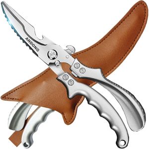 Forbici Professionali per Carne e Pollame in Acciaio Inossidabile, Resistenti, Lavabili in Lavastoviglie, con Molla e Fodero in Pelle - Product Image 1