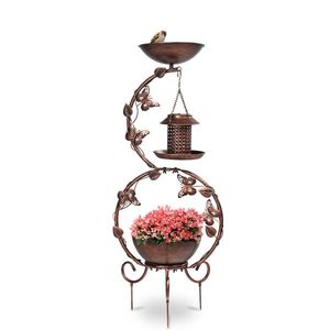 37.8-Inch Weather-Resistant Metal Bird Bath Solar Feeders Combo Weatherproof Flower Planter Pedestal for Backyard Birding - Product Image 2