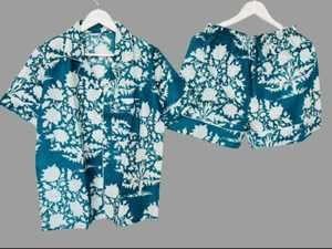 Conjunto de pijama corto de algodón para mujer, pijama de manga corta de 2 piezas con botones y ribetes estampados. - Product Image 6