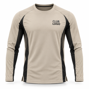 Haut de sport à manches longues pour homme avec logo du club imprimé par transfert thermique, séchage rapide, en polyester tricoté, col rond sportif - Product Image 1