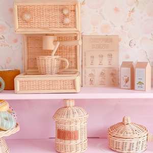 Machine à thé en osier pour café jouet miniature en rotin pour enfants semblant jouer à des jouets en bois naturel - Product Image 5