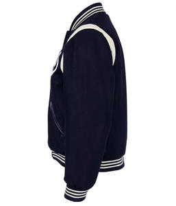 Blouson universitaire personnalisé bleu marine pour homme, avec manches contrastantes crème, style bomber, uniforme de baseball Letterman, manteau de sport, vente en gros - Product Image 3