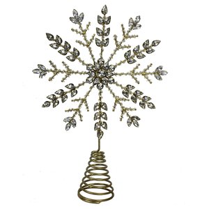 Adorno de copo de nieve de cristal con diamantes de imitación para la punta del árbol de Navidad, decoración vintage con alambre dorado - Product Image 1