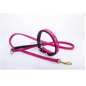 Collier de chien rembourré en cuir de vache de la meilleure qualité avec laisse assortie avec décoration de rivet à motif solide grossiste/fabricant fournisseur - Product Image 4