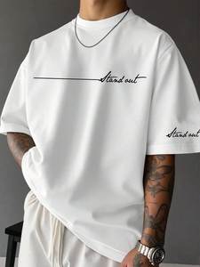 Men's Oversized <b>White</b> <b>T</b>-<b>Shirt</b> Short Sleeve O-Neck Casual Jersey Cotton Printed Letter Design Front Breathable - Product Image 1