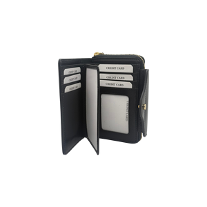 Portefeuille en cuir noir avec fermeture éclair, porte-cartes, porte-monnaie, fermeture à rabat, pochette compacte pour tous les jours - Product Image 4