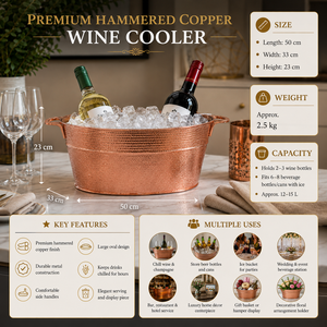 Bac à boissons en cuivre martelé, grand seau à glace, refroidisseur à vin, bac à champagne, refroidisseur à bière, bac de fête, vente en gros, fabricant OEM - Product Image 5