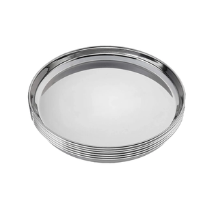 Assiettes de présentation rondes en acier inoxydable, 6 pièces, finition argent poli, pour la restauration et les mariages - Product Image 1