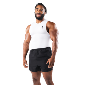 Débardeur de compression sans manches pour homme, coupe ajustée, pour entraînement sportif, sous-vêtement technique blanc - Product Image 3