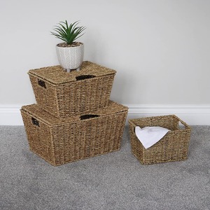 Set of 3 Rectangular Lidded Storage Basket <b>Small</b> <b>Boxes</b> Multipurpose Seagrass Handmade Storage Basket Wholesale eco-friendly - Product Image 2